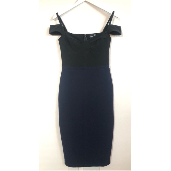 ASOS Fitted Midi Dress in Black and Navy - Picture 2 of 5